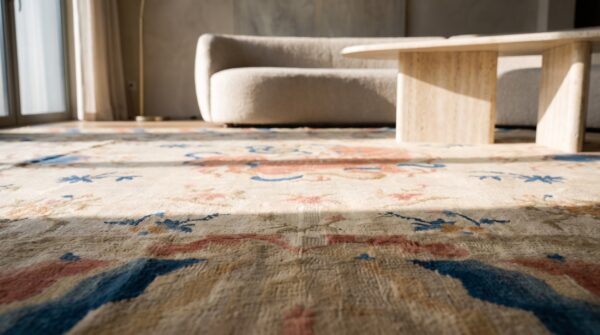 Antique large foo dog chinese lion ningxia chinese knotted rug (sku 18663) - in-room detail