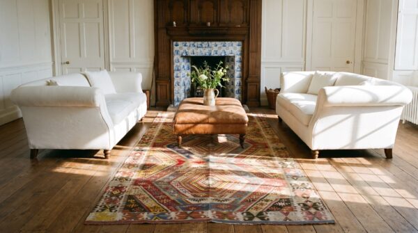 Antique large gallery size tribal geometric flatweave turkish kilim rug 10 Antique large gallery size tribal geometric flatweave turkish kilim rug (sku 25124) - room view