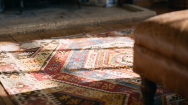 Antique large gallery size tribal geometric flatweave turkish kilim rug 11 Antique large gallery size tribal geometric flatweave turkish kilim rug (sku 25124) - in-room detail
