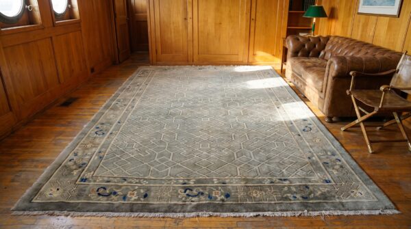 Antique large wool gray hand knotted pile rug (sku 22298) - room view