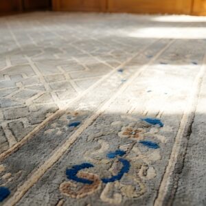 Antique Large Wool Gray Hand Knotted Pile Rug (SKU 22298) - in-room detail