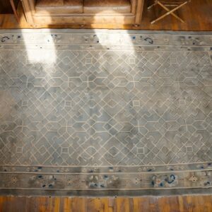 Antique Large Wool Gray Hand Knotted Pile Rug (SKU 22298) - styled overhead view