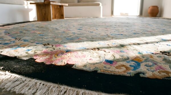 Large antique green floral chinese peking oval carpet 9 Large antique green floral chinese peking oval carpet (sku 22962) - in-room detail