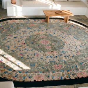 Large Antique Green Floral Chinese Peking Oval Carpet (SKU 22962) - styled overhead view