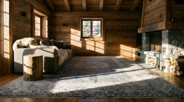 Antique large indian floral medallion hand knotted pile rug 8 Antique large indian floral medallion hand knotted pile rug (sku 22785) - room view