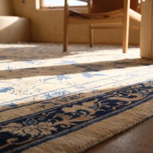 Antique Large Wool Ivory Beige Cream White Hand Knotted Pile Rug (SKU 24422) - in-room detail