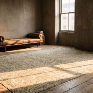 Large Antique Ivory and Light Blue Color Floral Persian Kerman Rug (SKU 20204) - room view
