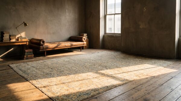 Large antique ivory and light blue color floral persian kerman rug 11 Large antique ivory and light blue color floral persian kerman rug (sku 20204) - room view