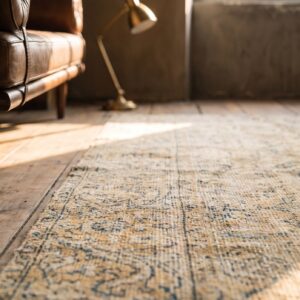 Large Antique Ivory and Light Blue Color Floral Persian Kerman Rug (SKU 20204) - in-room detail