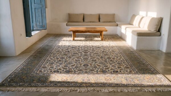 Antique large kashan persian allover floral knotted rug 9 Antique large kashan persian allover floral knotted rug (sku 24224) - room view
