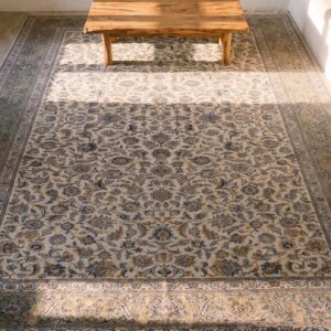 Antique Large Kashan Persian Allover Floral Knotted Rug (SKU 24224) - styled overhead view