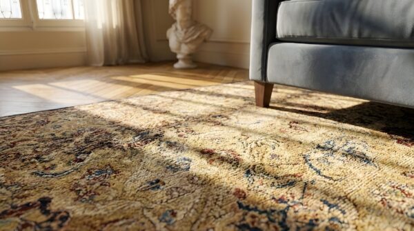 Antique large kerman - lavar persian geometric knotted rug 10 Antique large kerman - lavar persian geometric knotted rug (sku 23764) - in-room detail