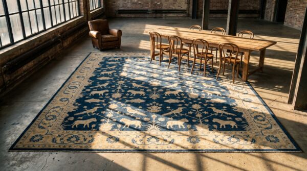 Antique large lahore indian knotted rug 5 Antique large lahore indian knotted rug (sku 20070) - room view