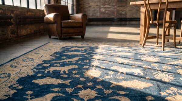 Antique large lahore indian knotted rug 6 Antique large lahore indian knotted rug (sku 20070) - in-room detail