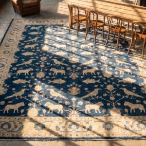 Antique Large Lahore Indian Knotted Rug (SKU 20070) - styled overhead view