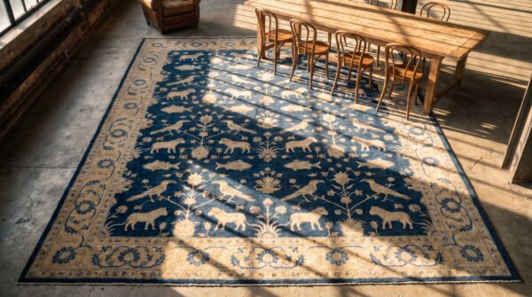 Antique large lahore indian knotted rug 2 Antique large lahore indian knotted rug (sku 20070) - styled overhead view