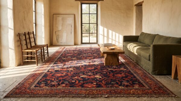 Large long and narrow antique blue persian mostofi design rug 5 Large long and narrow antique blue persian mostofi design rug (sku 21726) - room view