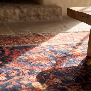 Large Long and Narrow Antique Blue Persian Mostofi Design Rug (SKU 21726) - in-room detail