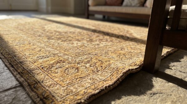 Large long and narrow size antique east turkestan neutral cream color khotan coral rug 6 Large long and narrow size antique east turkestan neutral cream color khotan coral rug (sku 20035) - in-room detail