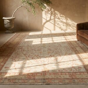 Antique Large Long Narrow Size Ivory Turkish Wool Pile Oushak Rug (SKU 17541) - room view