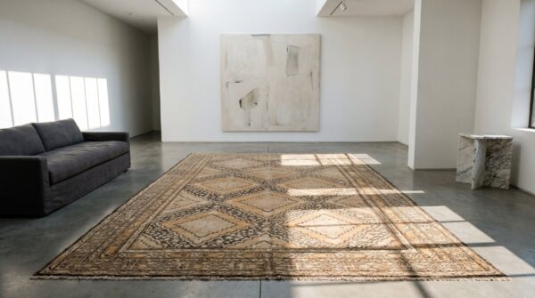 Antique large long and narrow size tribal brown east turkestan earthy color khotan rug (sku 19407) - room view