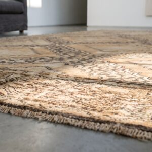 Antique Large Long and Narrow Size Tribal Brown East Turkestan Earthy Color Khotan Rug (SKU 19407) - in-room detail