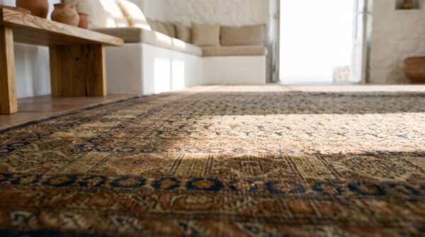 Antique large malayer allover floral hand knotted pile rug 8 Antique large malayer allover floral hand knotted pile rug (sku 18295) - in-room detail