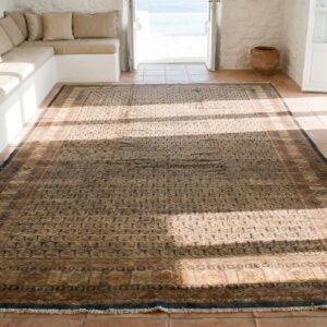 Antique Large Malayer Allover Floral Hand Knotted Pile Rug (SKU 18295) - styled overhead view