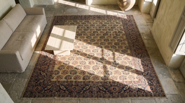 Antique large malayer persian knotted rug 2 Antique large malayer persian knotted rug (sku 17607) - styled overhead view
