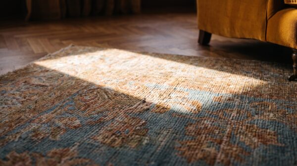 Antique large malayer persian geometric knotted rug (sku 24248) - in-room detail