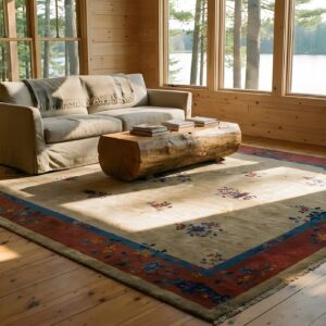 Antique Large Wool - Manchester Ivory Beige Cream White Hand Knotted Pile Rug (SKU 24418) - room view