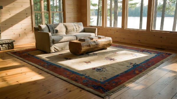 Antique large wool - manchester ivory beige cream white hand knotted pile rug 11 Antique large wool - manchester ivory beige cream white hand knotted pile rug (sku 24418) - room view