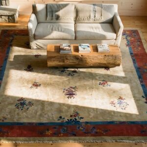 Antique Large Wool - Manchester Ivory Beige Cream White Hand Knotted Pile Rug (SKU 24418) - styled overhead view