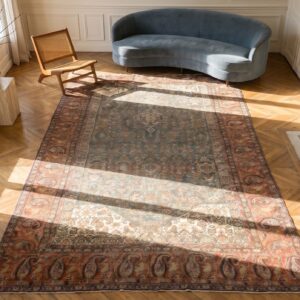 Antique Large N.W. Persian Persian Knotted Rug (SKU 18931) - styled overhead view