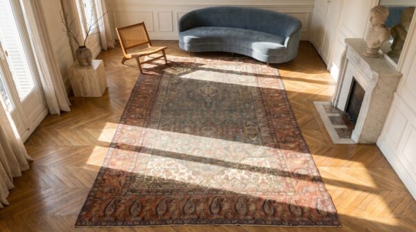 Antique large n. W. Persian persian knotted rug 2 Antique large n. W. Persian persian knotted rug (sku 18931) - styled overhead view
