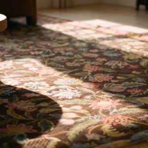 Antique Large Needlepoint English Allover Floral Flat Weave Rug (SKU 23634) - in-room detail