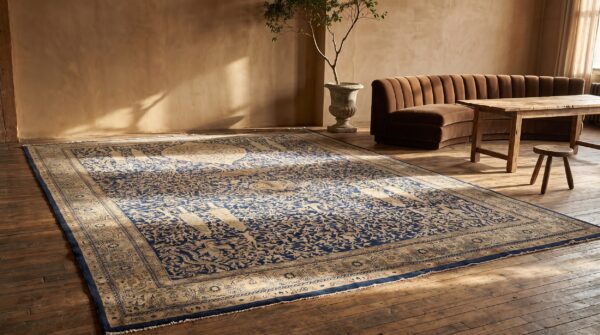 Antique large oversized blue indian lahore big rug 15 Antique large oversized blue indian lahore big rug (sku 21090) - room view