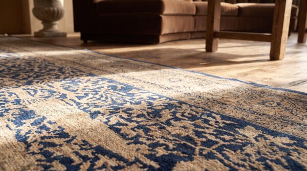 Antique large oversized blue indian lahore big rug 16 Antique large oversized blue indian lahore big rug (sku 21090) - in-room detail