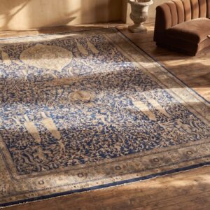 Antique Large Oversized Blue Indian Lahore Big Rug (SKU 21090) - styled overhead view