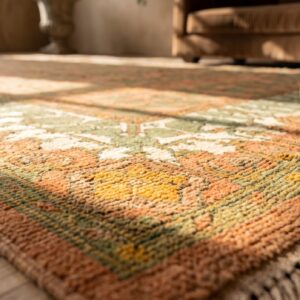 Large Oversized Coral Antique Classic Arts & Crafts Design Irish Donegal Carpet by CFA Voysey (SKU 18489) - in-room detail