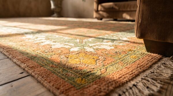 Large oversized coral antique classic arts & crafts design irish donegal carpet by cfa voysey 13 Large oversized coral antique classic arts & crafts design irish donegal carpet by cfa voysey (sku 18489) - in-room detail