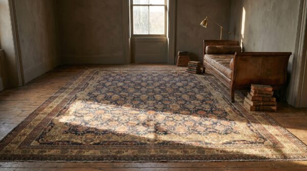 Large oversized antique fine allover blue persian kerman carpet 9 Large oversized antique fine allover blue persian kerman carpet (sku 18371) - room view