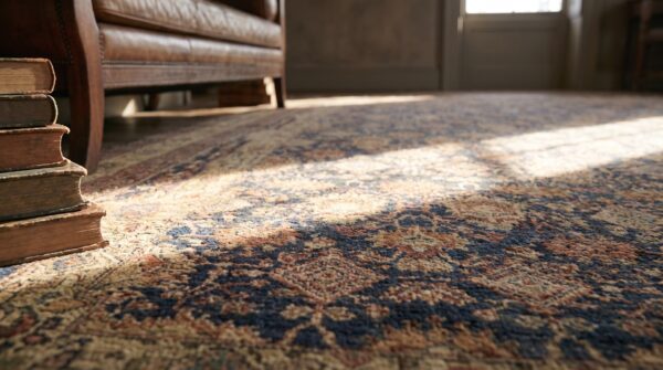 Large oversized antique fine allover blue persian kerman carpet 10 Large oversized antique fine allover blue persian kerman carpet (sku 18371) - in-room detail