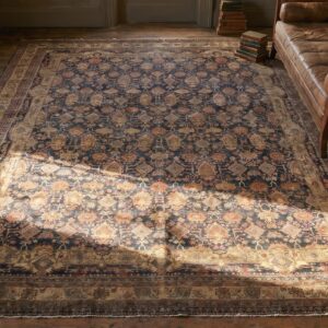 Large Oversized Antique Fine Allover Blue Persian Kerman Carpet (SKU 18371) - styled overhead view