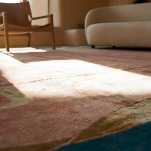 Large Oversized Antique Minimalist Open Coral Color Field Chinese Art Deco Carpet (SKU 23561) - in-room detail