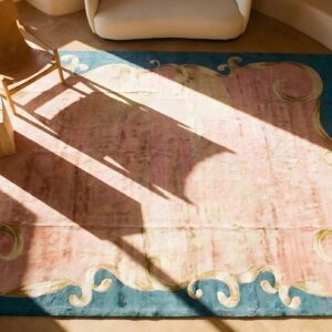 Large Oversized Antique Minimalist Open Coral Color Field Chinese Art Deco Carpet (SKU 23561) - styled overhead view