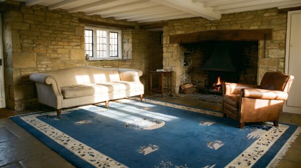Antique large peking wool blue hand knotted pile rug (sku 23854) - room view