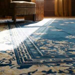 Antique Large Peking Chinese Allover Floral Knotted Rug (SKU 24756) - in-room detail