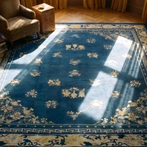 Antique Large Peking Chinese Allover Floral Knotted Rug (SKU 24756) - styled overhead view