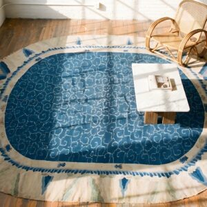 Antique Large Peking Chinese Allover Knotted Oval Rug (SKU 22932) - styled overhead view